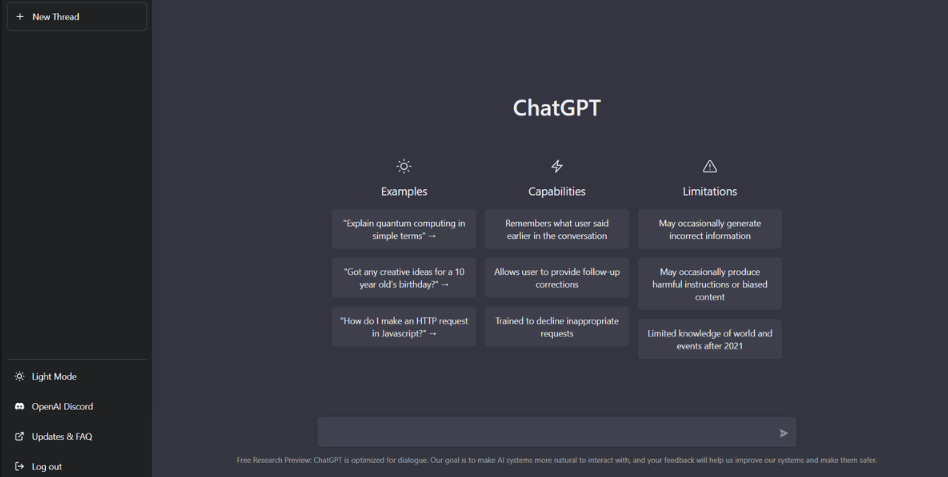 chat gpt interface